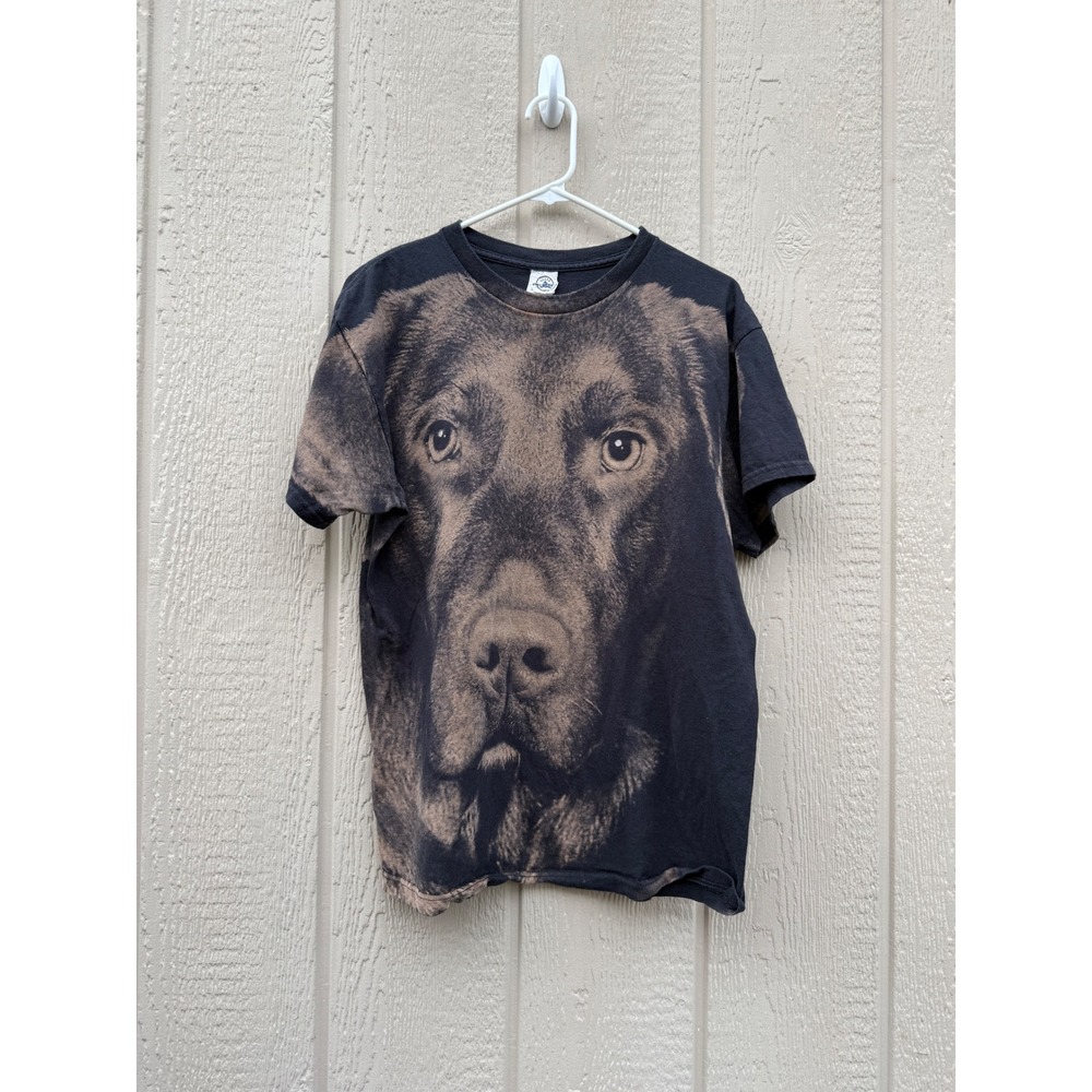 Delta Large Dog Graphic Tee Vintage Y2K Style Cotton Bleached Lab Portrait